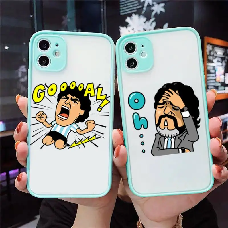 

Diego Armando Maradona Argentina Phone Case For iPhone 12 11 Mini Pro XR XS Max 7 8 Plus X Matte transparent blue Cover