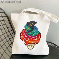 women shopper bag magical frog witch printed kawaii bag harajuku shopping canvas shopper bag girl handbag tote shoulder lady bag