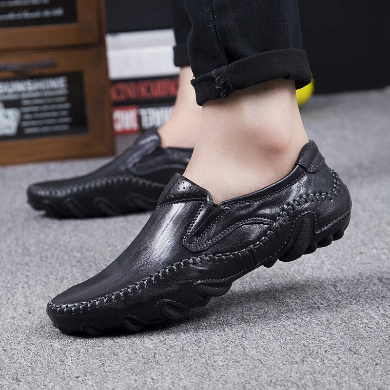 

Spring Loafers Shoes For Men Black Driving Moccasin Mens Anti-Slippery Men Walking Shoes Popular Mens Leather Sneakers