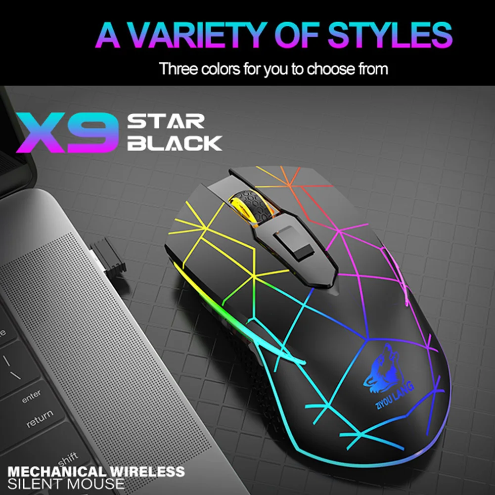 

X9 Wireless RGB Luminous Mouse Rechargeable Silent Mechanical Mice 2400 DPI Adjustable Gaming Mouse Mice