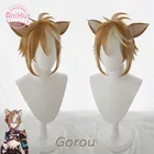 Anihutпарик для косплея Gorou с ушками Genshin ударопрочный парик для косплея коричневые термостойкие синтетические волосы Gorou Косплей