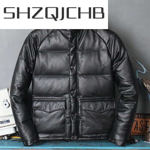 

Мужская Утепленная куртка из натуральной кожи SHZQ, теплая парка на белом утином пуху, одежда для мужчин, 2021