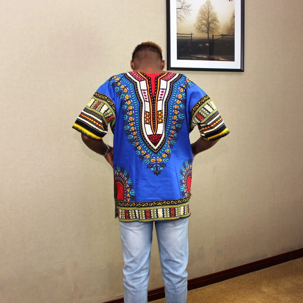 

African T-Shirt Blue Royal Printed Unisex clothes Dashiki Mens Women Top Traditional Ethnic Dress