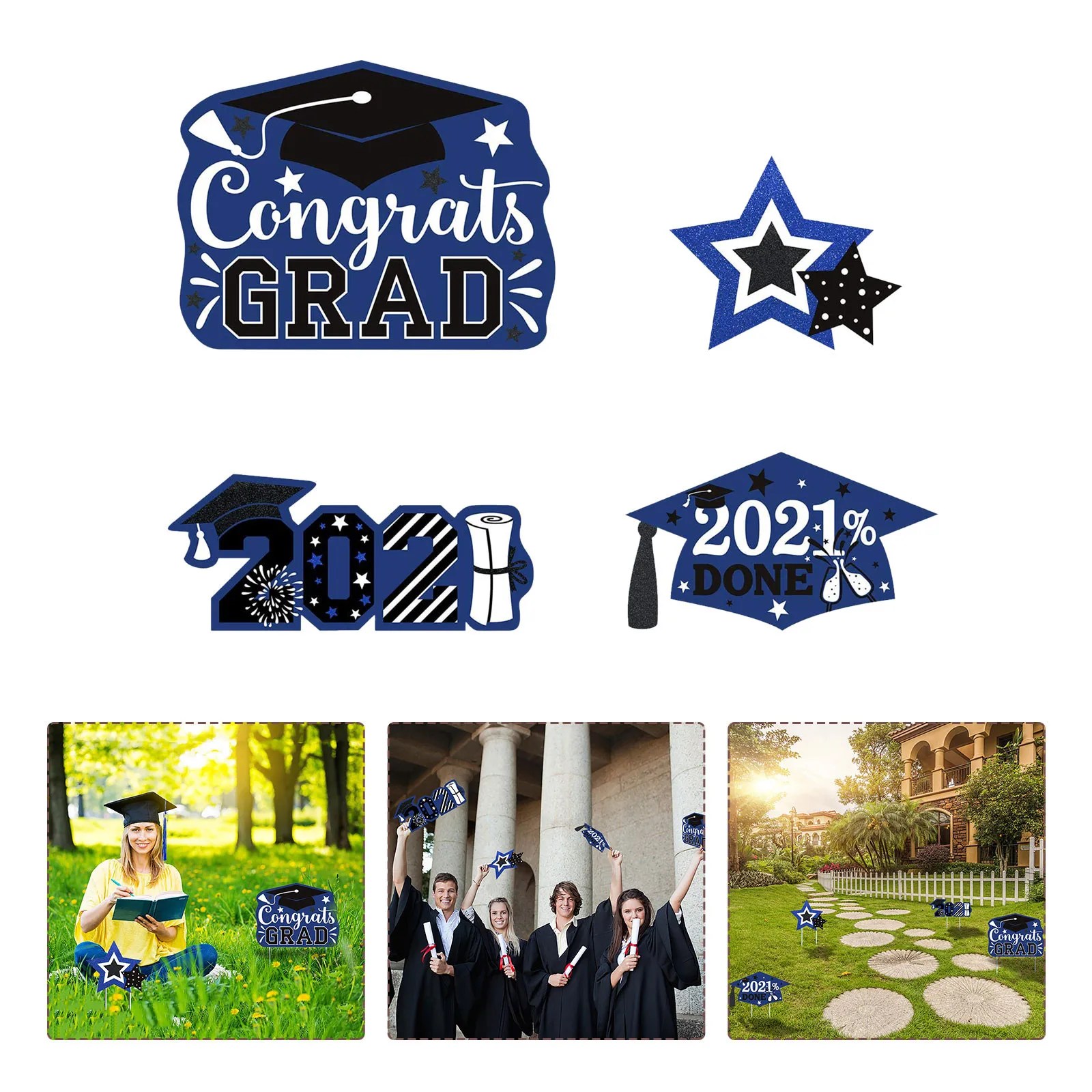 4PC Graduation Party Decoration 2021 DIY Wooden Yard Signs Lawn Decor Graduation Party Garden Decoration Outdoor Home Decor NEW