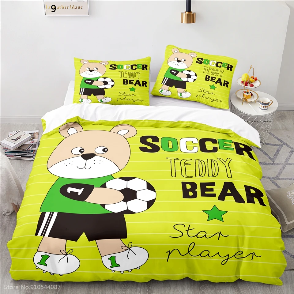 

Cartoon Teddy Bear Football Bedding Set 3d Duvet Cover Sets with Pillowcase Boys Girls Kids Bedclothes Twin Full Queen King Size