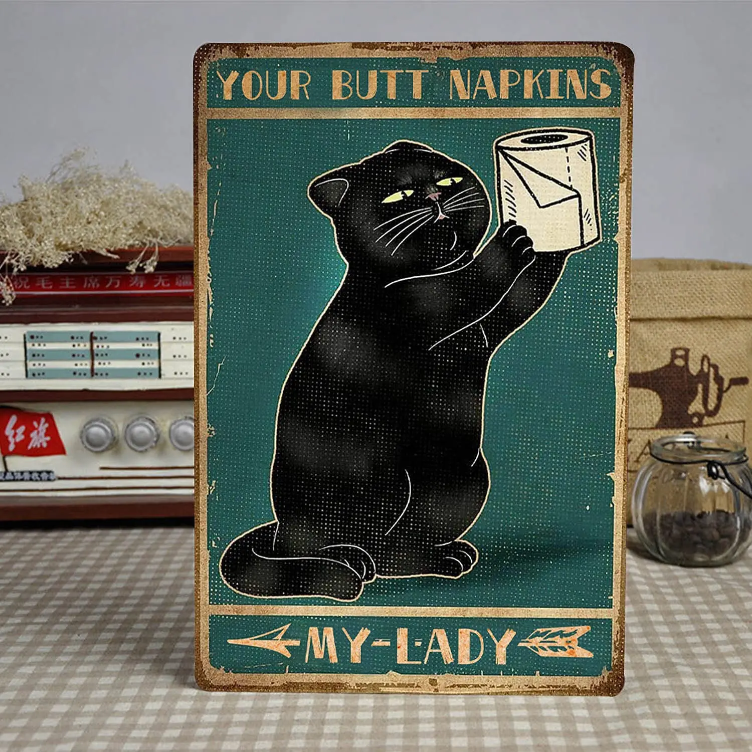 

Funny Cat Toilet Tin Sign Retro Style Sign Vintage Wall Decor for Garage, Club, Bar Wall Decoration Aluminum Metal Sign