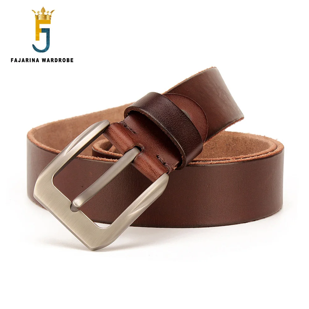 FAJARINA Mens Top Quality Solid Cowhide Belts Men‘s Cow Genuine Leather Pin Buckle Metal Belt Men 10 Years Used 3.8cm N17FJ899