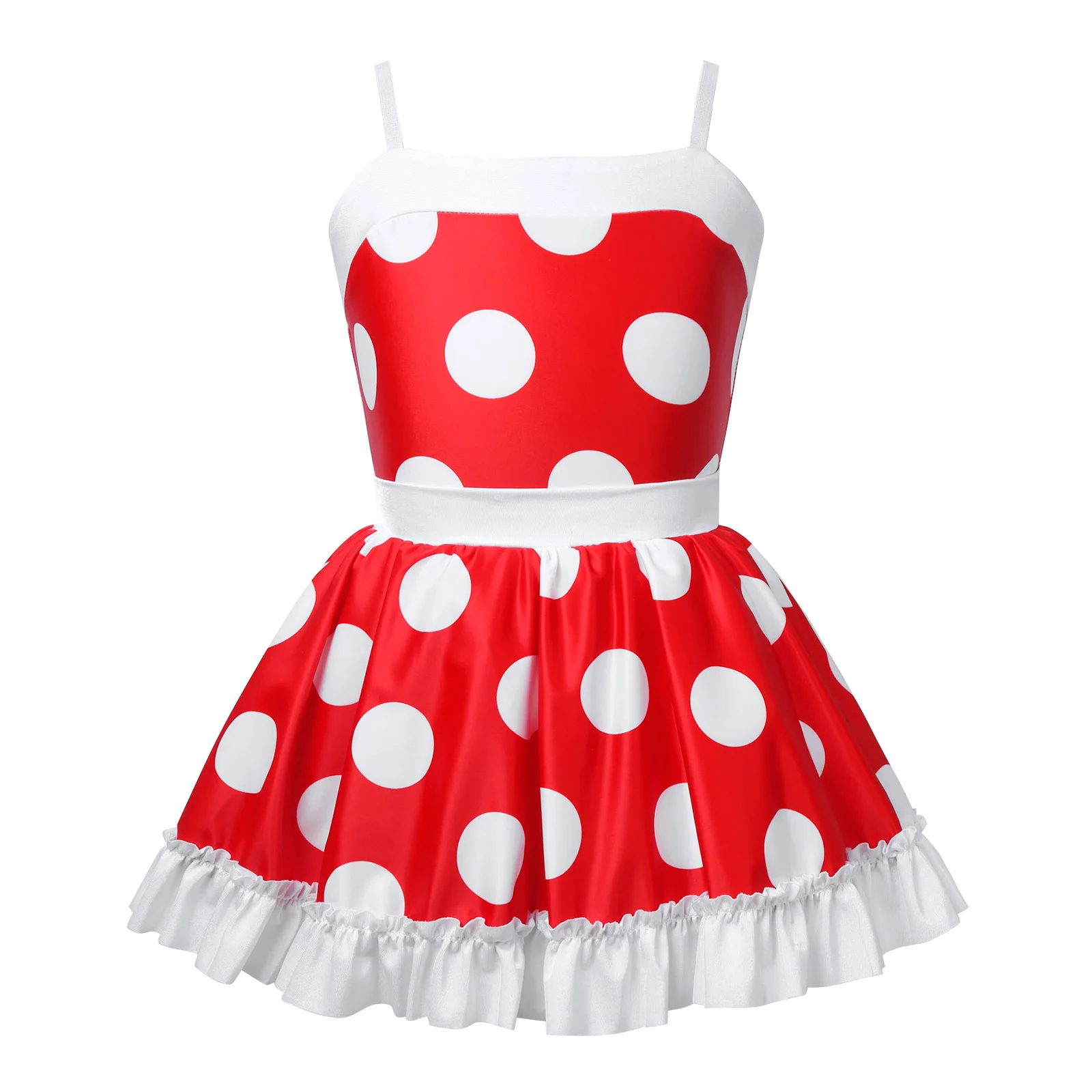 

New Kids Girls Dance Dress Polka Dots Spaghetti Shoulder Straps Sleeveless Mesh Tutu Dress for Birthday Party Stage Performance