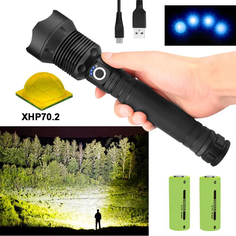 Xhp70.2 самый мощный светодиодный фонарик 18650 или 26650 usb фонарь xhp70 xhp50 охотничий