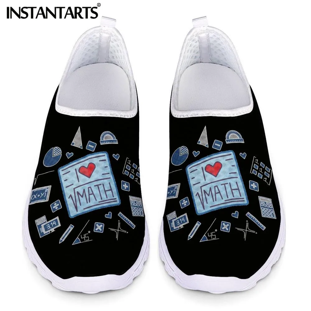 

INSTANTARTS Lovely Math Textbook Pattern Women Flat Shoes Lightweight Slip-on Mesh Sneaker Casual Ladies Loafers Summer 2021