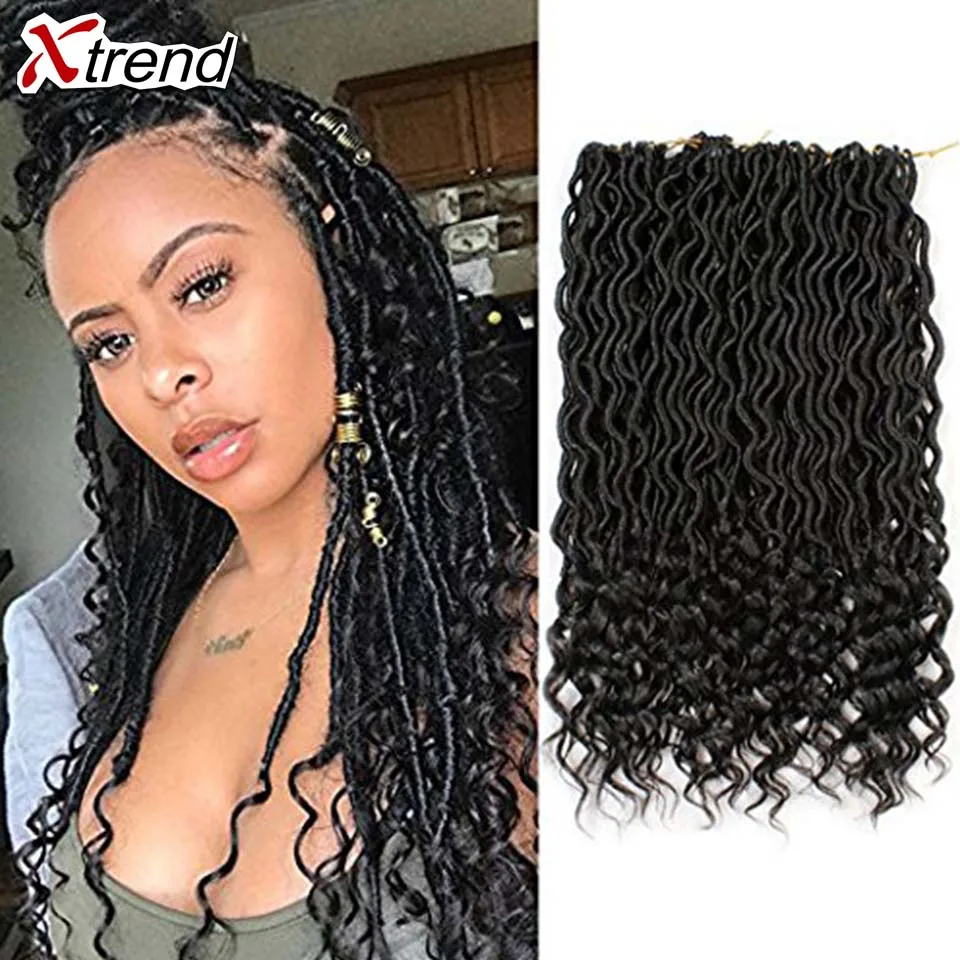 Xtrend, вязанные крючком волосы, синтетические косички, faux locs Curly Crotchet, волосы для наращивания, Meche DREAD, 18 дюймов, богиня, от 1 до 10 упаковок
