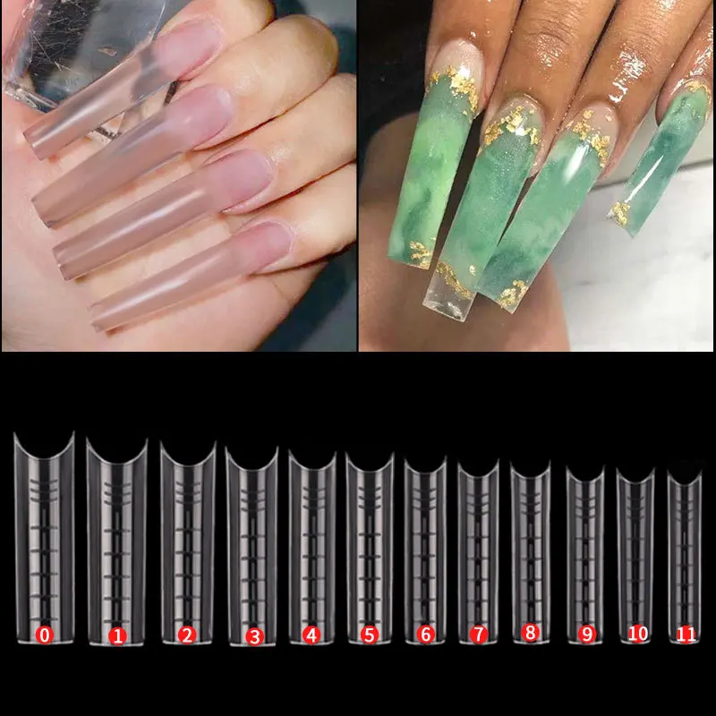 

120 pcs Extra Long Square False Nail Tips Mold C Curved Straight Manicure Nail Art Extension Tools Artificial Acrylic Fake Nail