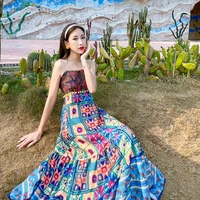 2021 summer new womens sling bohemian dress retro embroidery holiday ethnic travel dress woman dress
