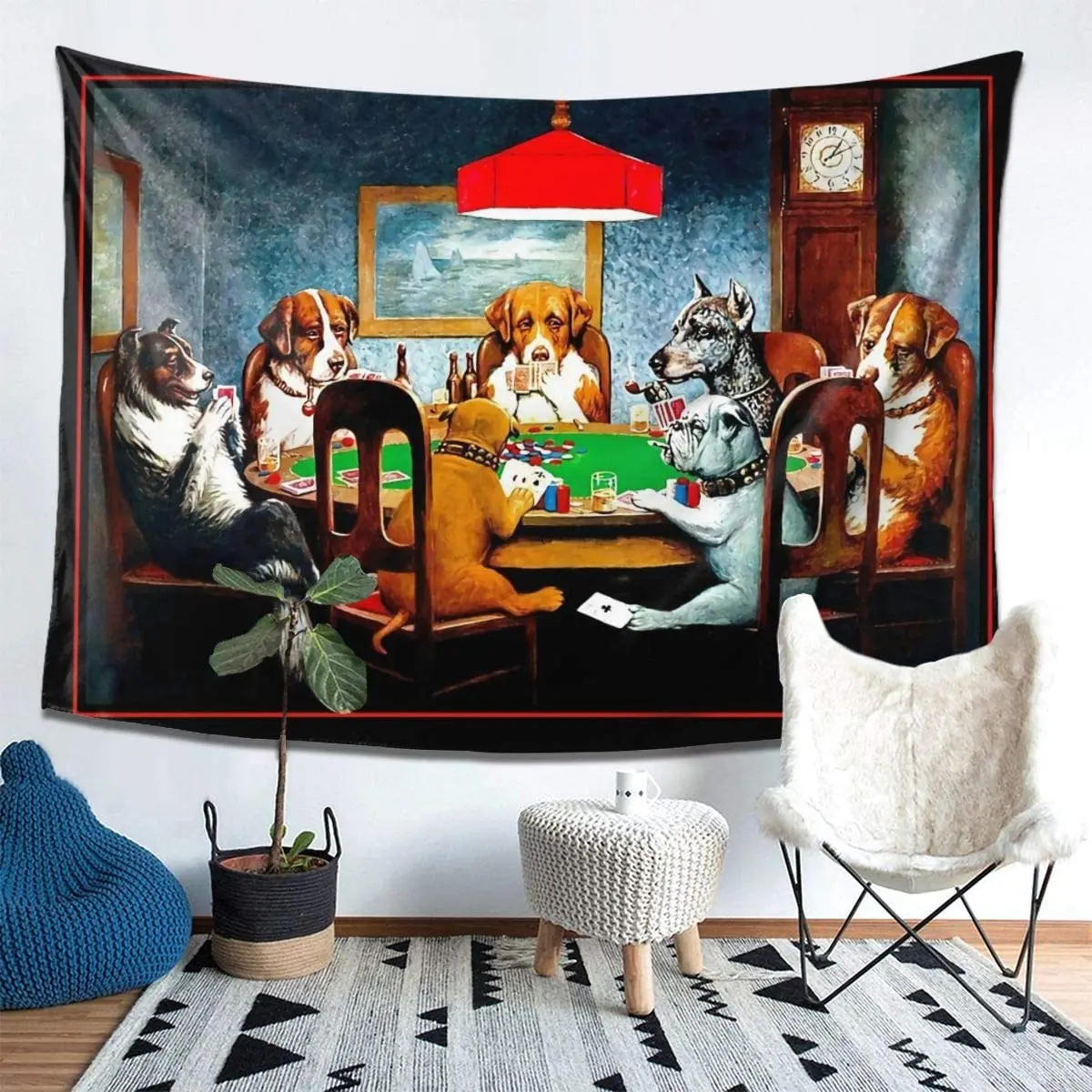Dogs Playing Poker Boutique Tapestry Wall Hanging Vintage Micro Fiber Peach Home Decor | Дом и сад