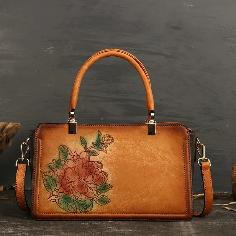 Женская сумка ручной работы Johnature из натуральной воловьей кожи с цветочным