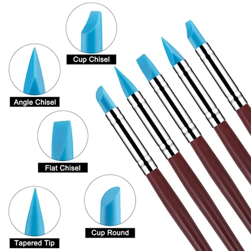 

10Pcs Silicone Clay Sculpting Tool, Way Modeling Dotting Tool & 5 Size Clay Colo 1XCB