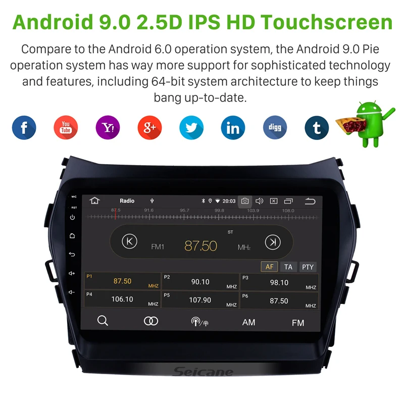 Seicane 9 дюймов Android 9,0 Автомагнитола для 2013 hyundai Santa Fe IX45 gps Navi сенсорный мультимедийный плеер Wi-Fi головное устройство