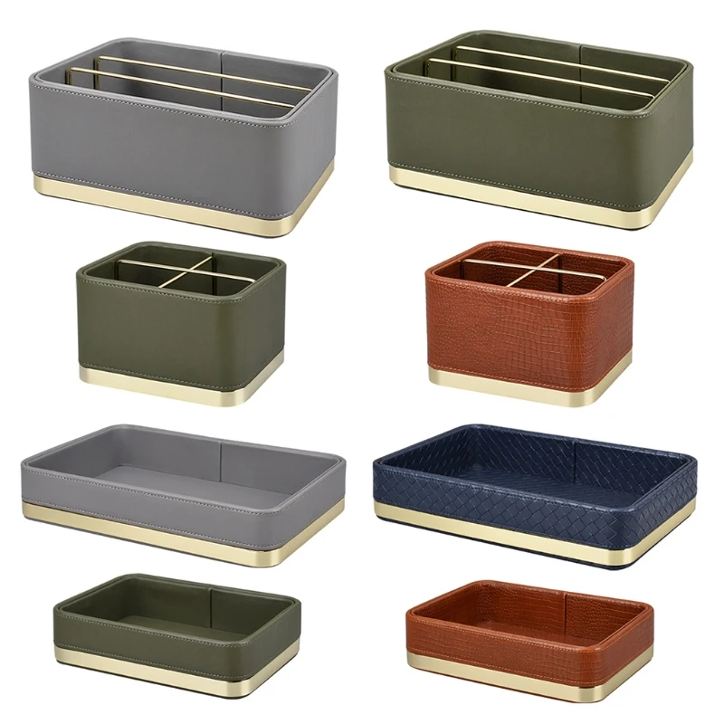 

B2RD Leather Makeup Organizer Storage Box Jewelry Cosmetics Brush Organizer Office Remote Control Container Holder