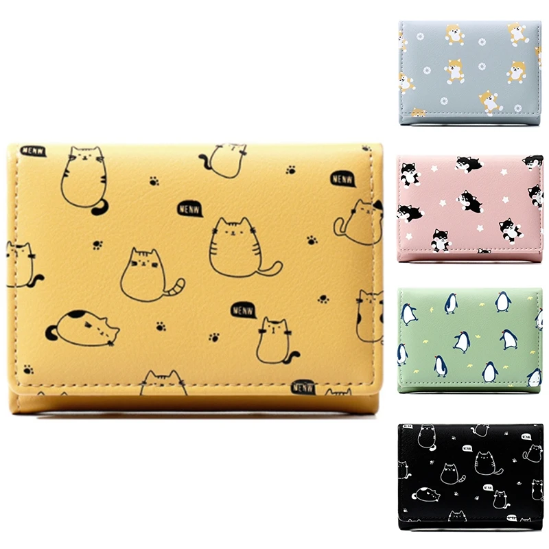 

Женские кошельки из искусственной кожи с мультяшным принтом, милые карманы для монет, мини-кошелек с держателем для карт