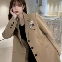 autumn womens coats long sleeve double breasted blazer notched office lady femme black coat loose korean suit blazers