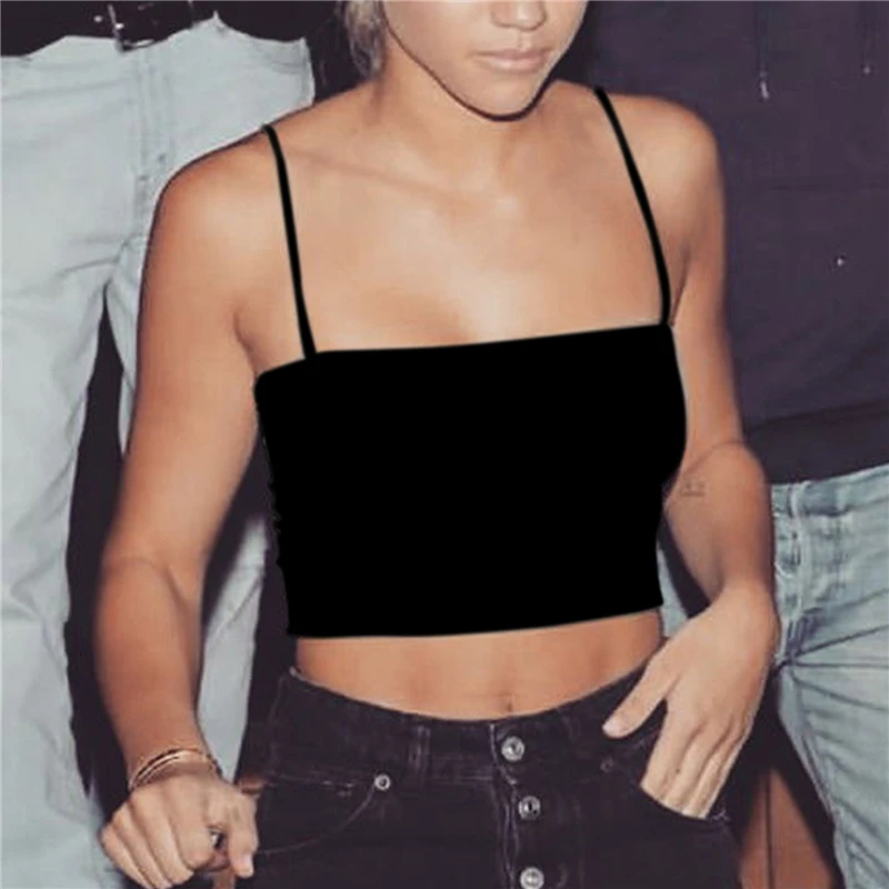 

2021 Модный женский укороченный топ на бретельках, сексуальный облегающий Топ без рукавов, базовый Простой Топ