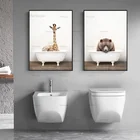 Плакат с животными в ванне, принты, жираф, слон, панда, банная Картина на холсте, Настенная картина для детской комнаты, картины в скандинавском стиле, детская комната, домашний декор
