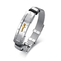 handmade custom golden silver color charm cuff bangle stainless steel jewelry cross bracelet for men