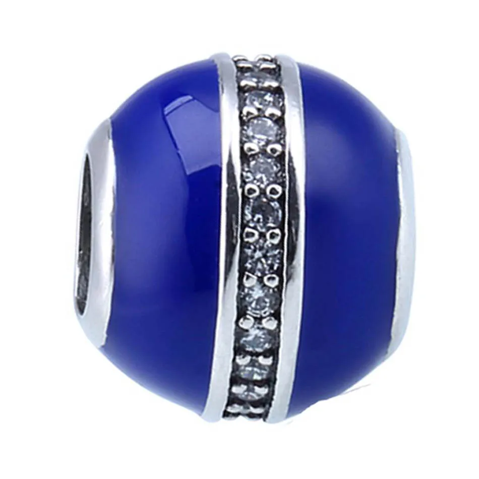 Аутентичные S925 серебряных биссерных fit Pandora браслет темно-синяя эмаль с