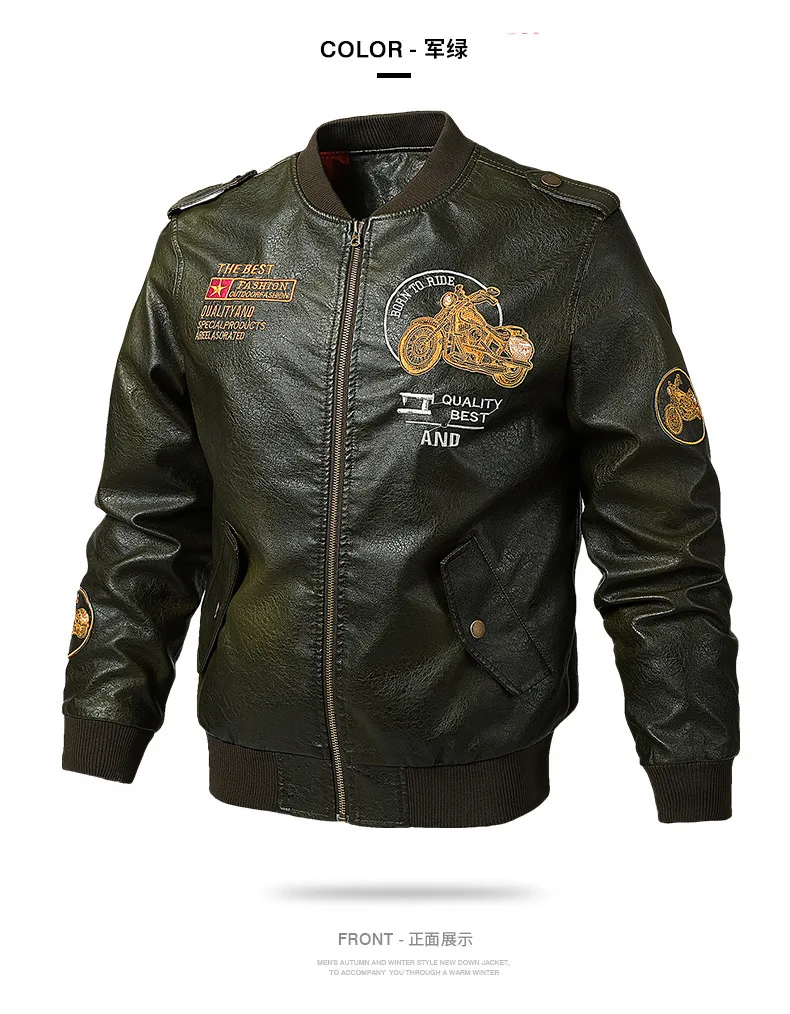 

Baseball Jackets Men Slim Fit 2021 Stand Collar Leather PU Coat New Mens Zipper Jacket Bomber Jacke Men M 5XL