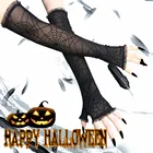 Хэллоуин длинные перчатки без пальцев для женщин Стразы Паук Паутина рукавицы черные перчатки костюм аксессуары вечерние