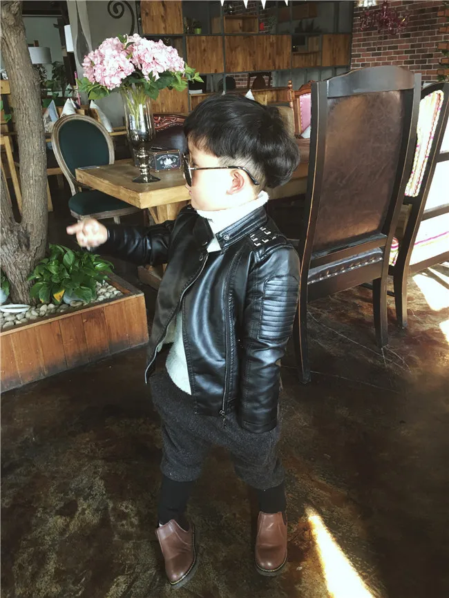 Куртка на молнии для мальчиков с длинным рукавом и заклепками|Куртки пальто| |