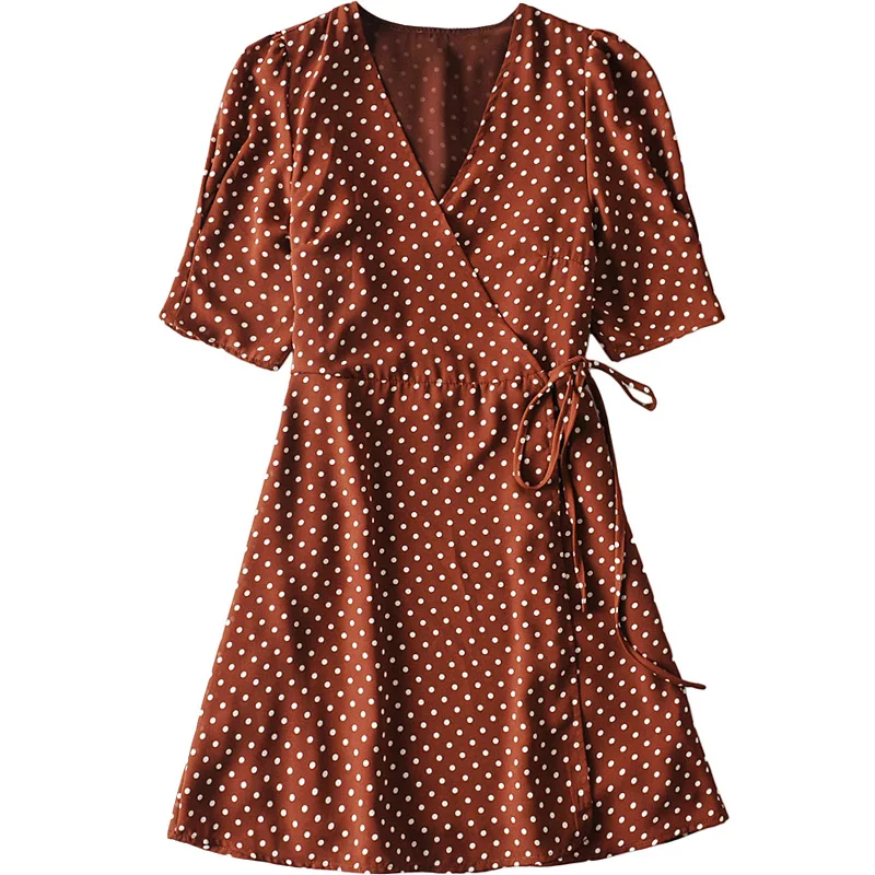 

French Retro Summer New Women's One-Piece Polka Dot Dress V-neck Slim Fit Slim Dress Travel Holiday Short Dress