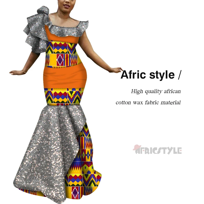 2020 Summer Patchwork Asymmetrical Long Dress Bazin Riche African Print Dresses for Women Traditional African WY6547
