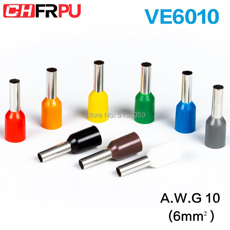 100 шт. E6010 Изолированные Наконечники Клеммная колодка шнур концевой провод соединитель Электрический обжимной концевой провод для 6 мм2, 10 AWG