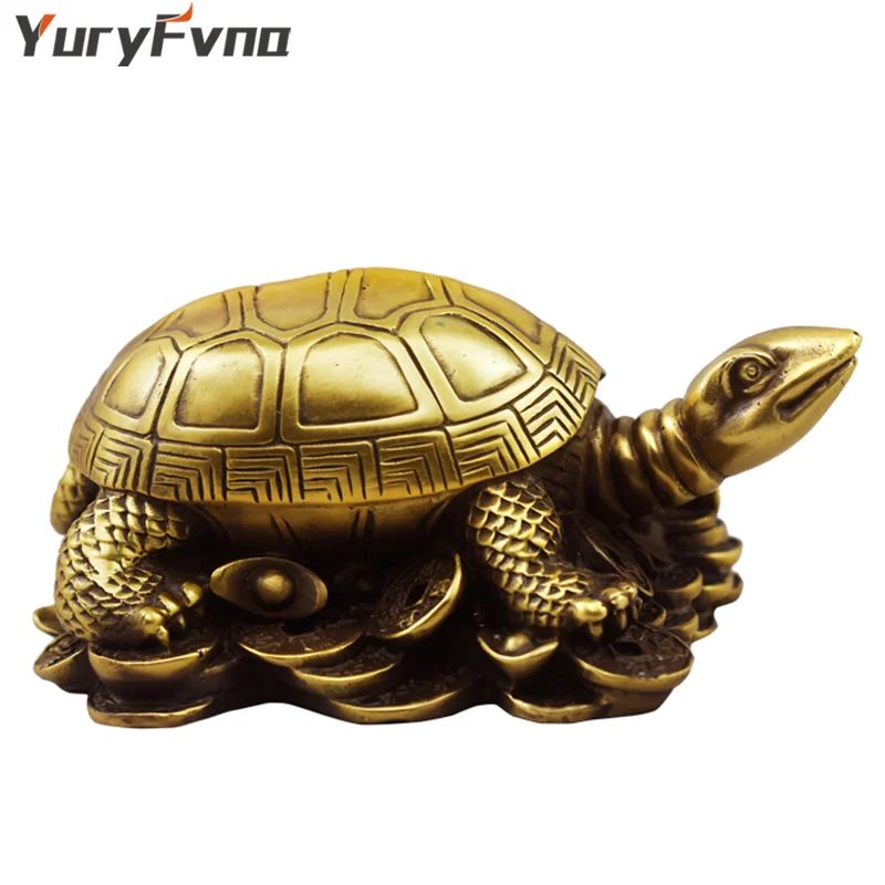 

YuryFvna Chinese Handmade Brass Turtle Figurine Animal Statue Home Decorative Ornament Collectible Gift