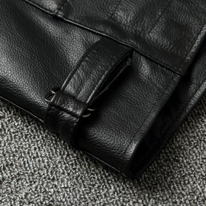 

Genuine Leather Short Mens Jackets Slim Fit Motorcycle Wear Coat Vintage Pockets Lapel Zipper Plus Size 5XL Male Cowhide Jacket