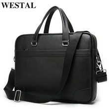 WESTAL Mens bags mens briefcase for documents fashion genuine leather 14 inch laptop bag  Briefcase shoulder bags for men 9082