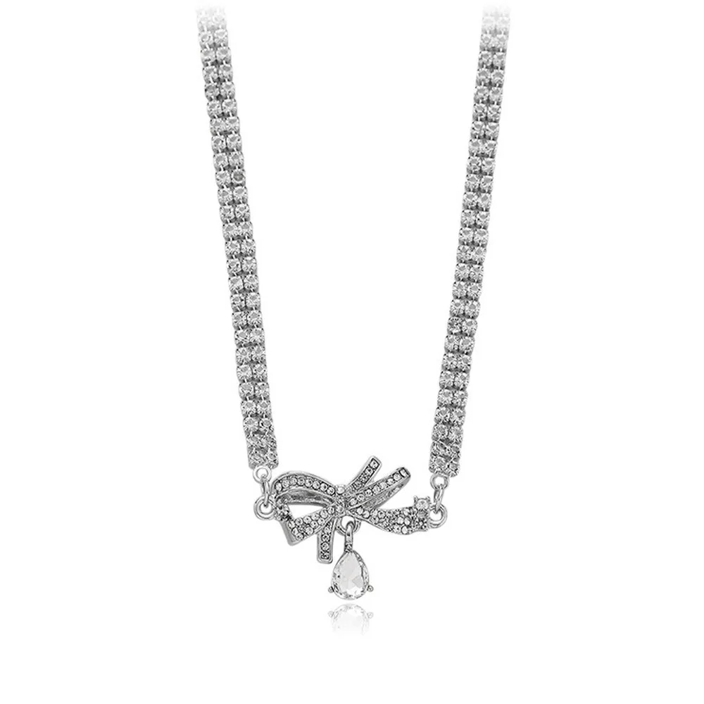 

Fashion full diamond bow necklace new high-end clavicle chain ins style simple necklace ladies necklace