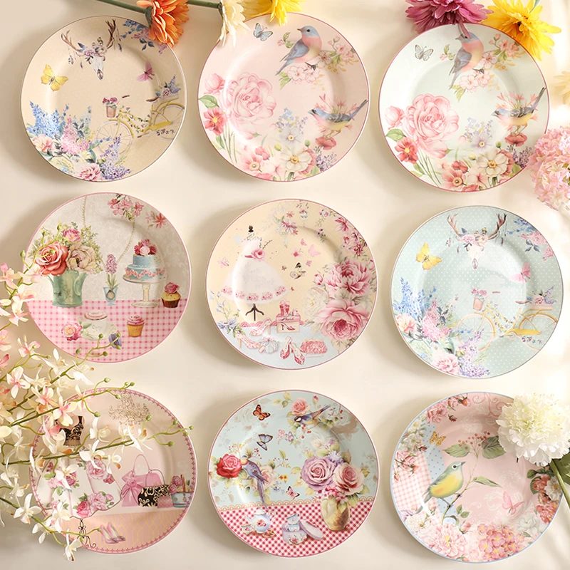 

Pastoral Bone China Dishes And Plates Porcelain Cake Dish Pastry Fruit Tray Ceramic Tableware Steak Dinner