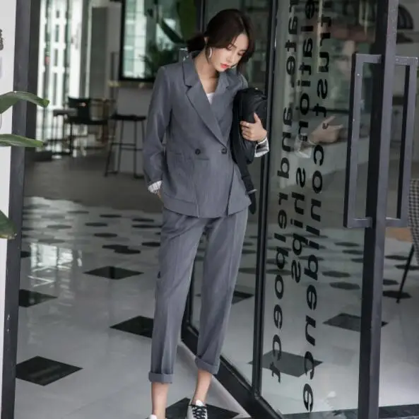 2019 новые женские костюмы с блейзером длинными рукавами двубортные Топы Брюки