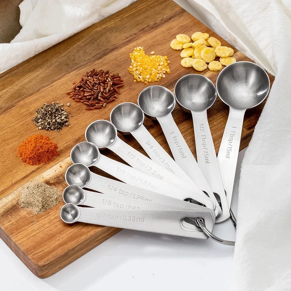 

9Pc/set Stainless Steel Measuring Spoons Tools for Dry Liquid 1/16 1/8 1/4 1/3 1/2 3/4 1 Bsp Fits In Spice Jar