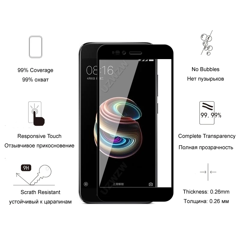 2 шт. для Xiaomi Mi A1 стекло полное покрытие закаленное Защита экрана твердость 9H