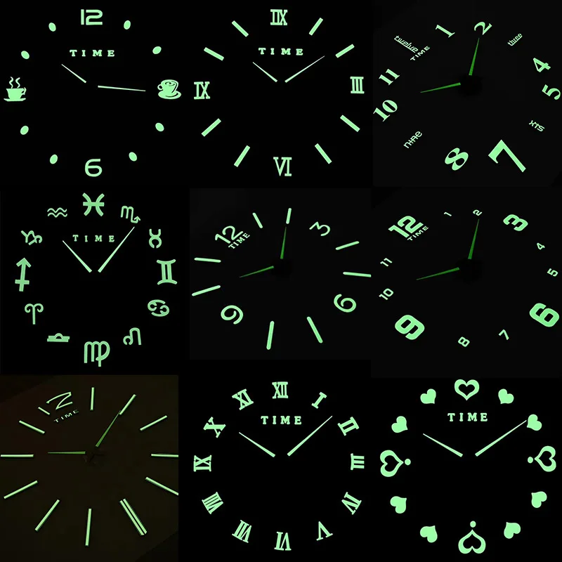 

2020 Hot Luminous Wall Clock Modern 3D DIY Home Decoration Luminous Mirror Sticker Fashion Trendy Wall Art Sticker Clock 27inch