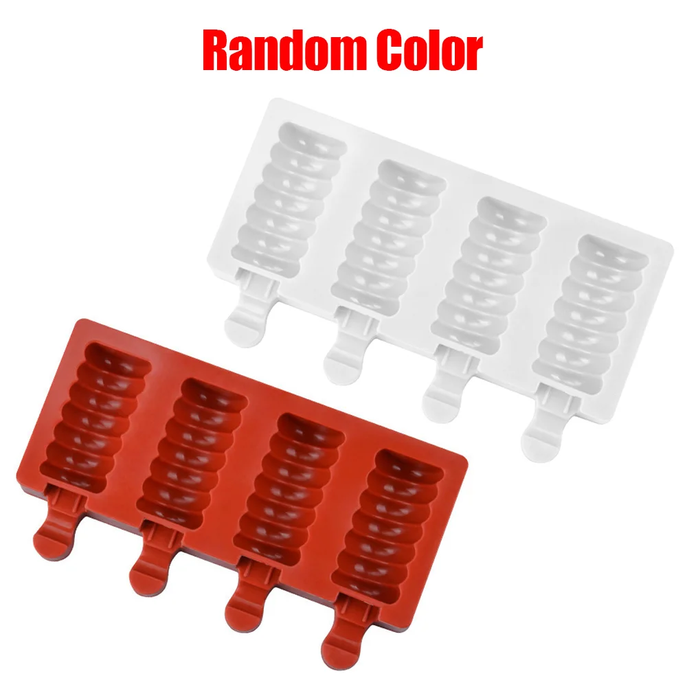 

4 Cavity Reusable Ice Cream Mold Household Silicone Ice lolly Mold DIY Dessert Mold Tray Popsicle Mold Random Color