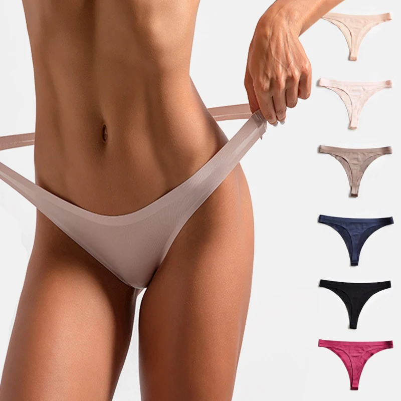 

3PCS/Lot Ice Silk Thongs Sexy Panties for Women with Low-rise Waist Nylon Female Underwear Solid Color G-string for Girls Ladies