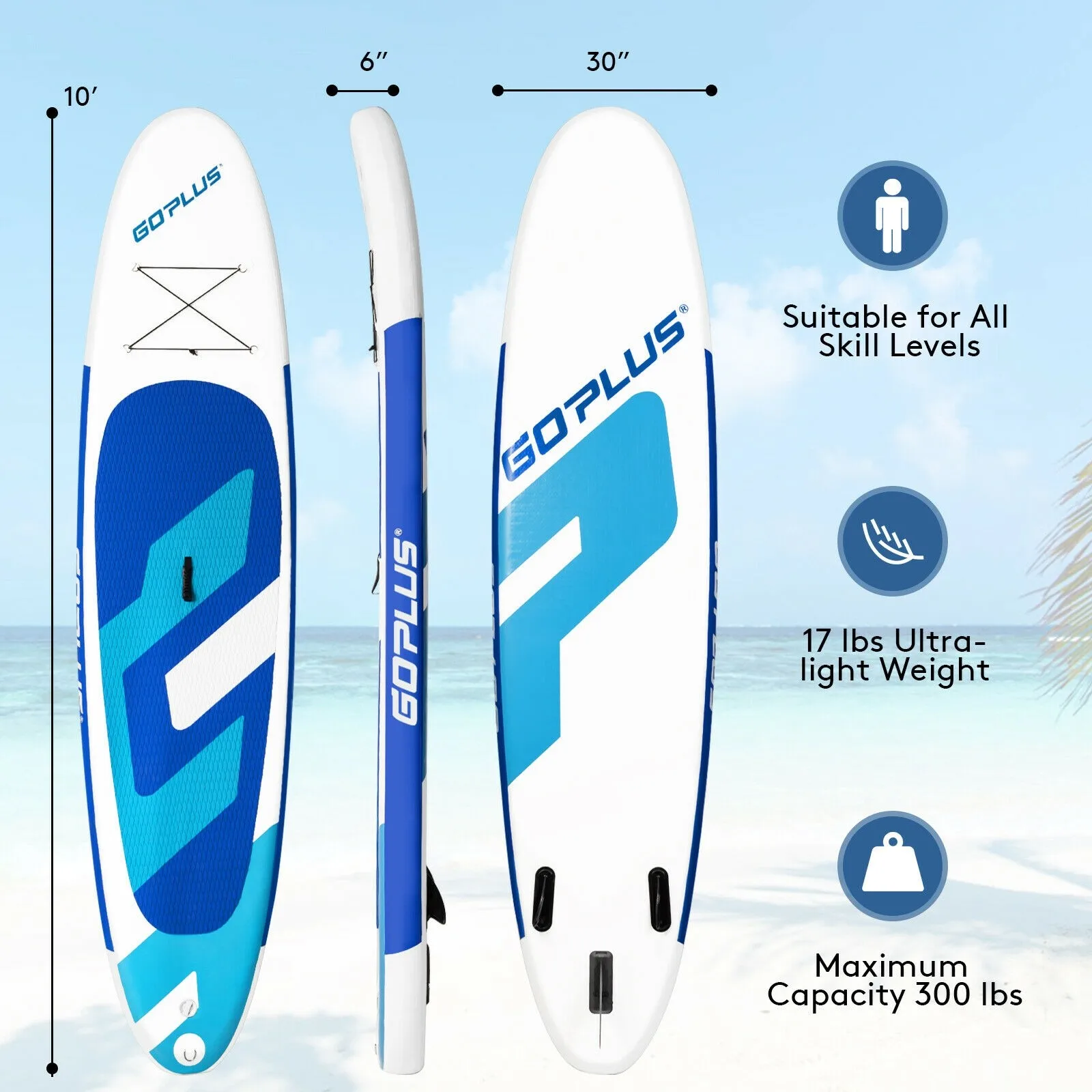 

GOPLUS 10 ft Inflatable Stand Up Paddle Board 6" Thick with Backpack Leash Aluminum Paddle