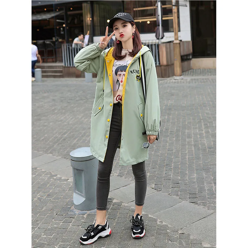 

Windbreaker female Korean version of the loose student 2019 new long section autumn casual hooded tooling jacket female A403