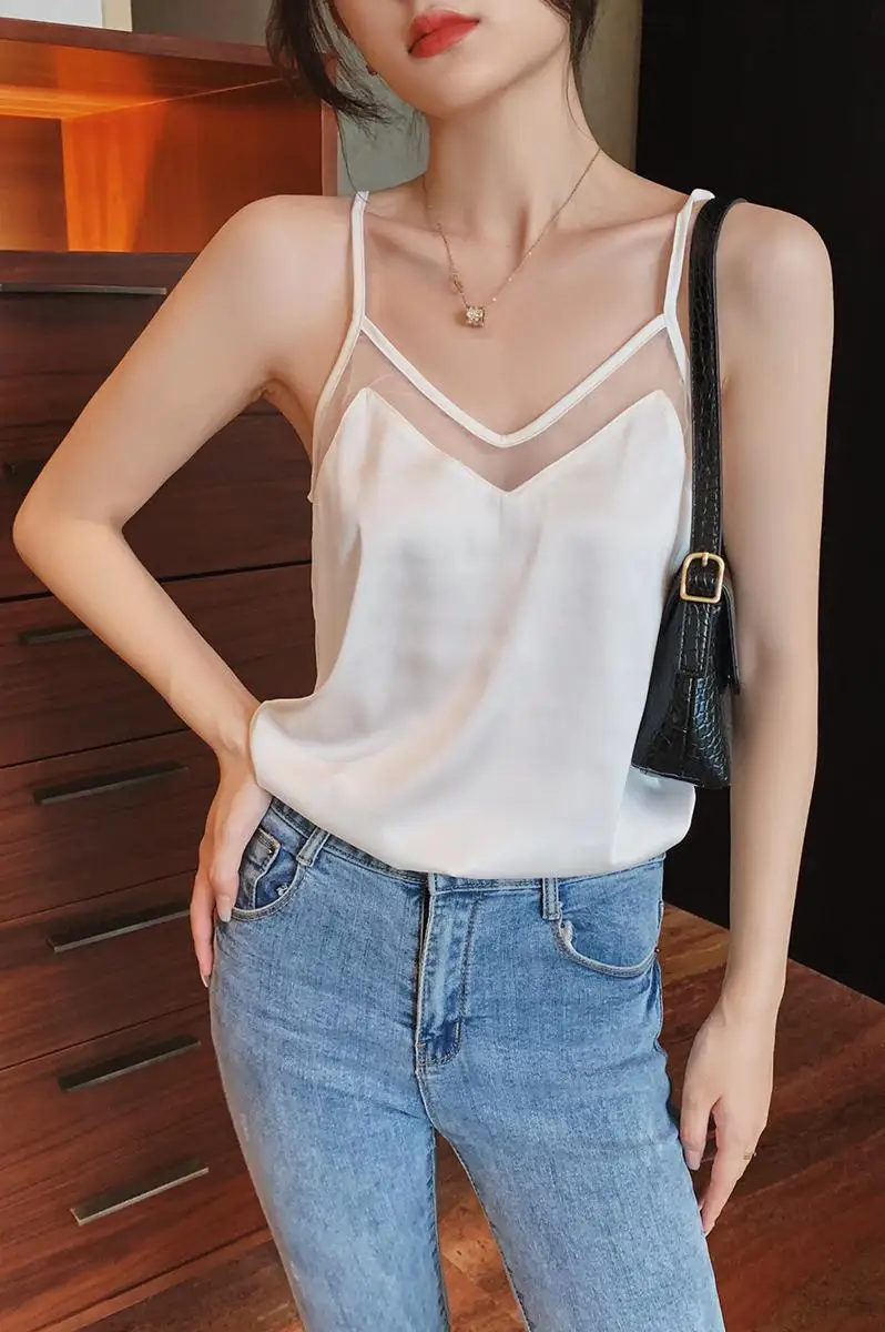 

Женская майка с открытыми плечами, летняя, сексуальная, в стиле пэчворк, пляжный жилет, майка, топы для девочек, сетчатый топ на бретельках с ...