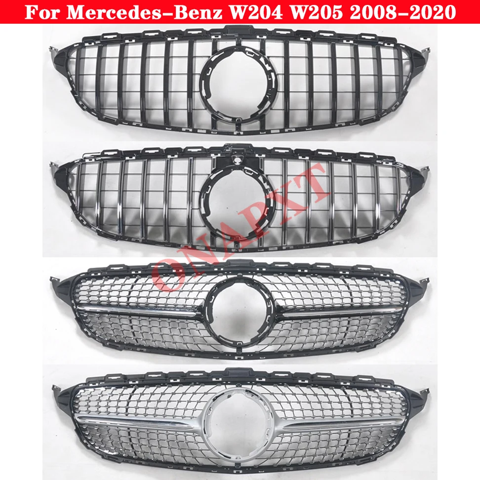 

For Mercedes-Benz C Class W204 W205 2008-2020 Car styling Middle grille AMG Diamond GT Silver Black front bumper Center grill