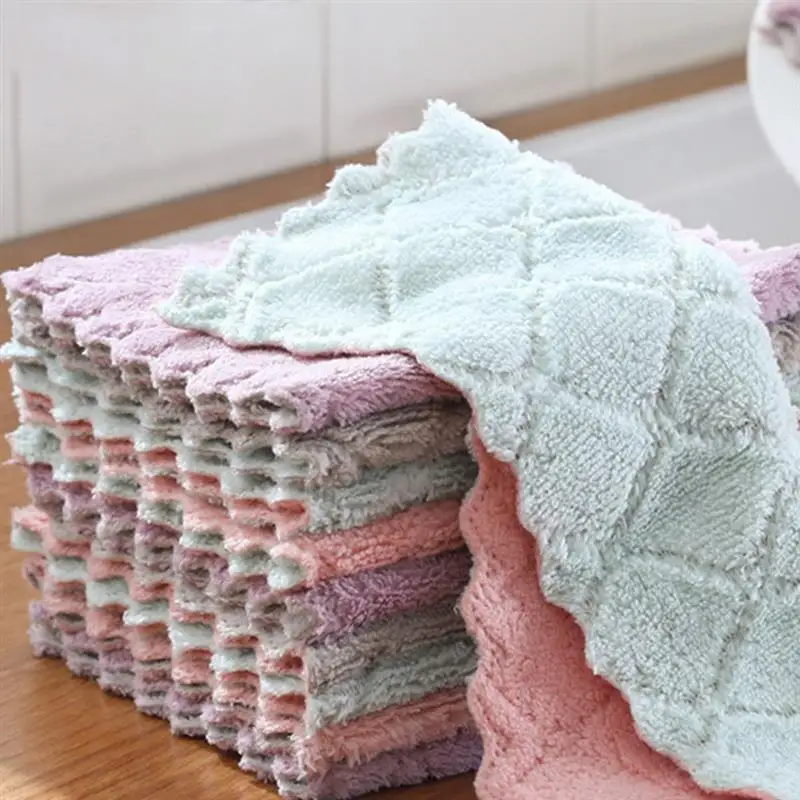 

Dishcloth Thickened Microfiber Cloth Rag Washcloth Water-absorbing Dish Plate Tableware Towel for Kitchen Coffee Purple